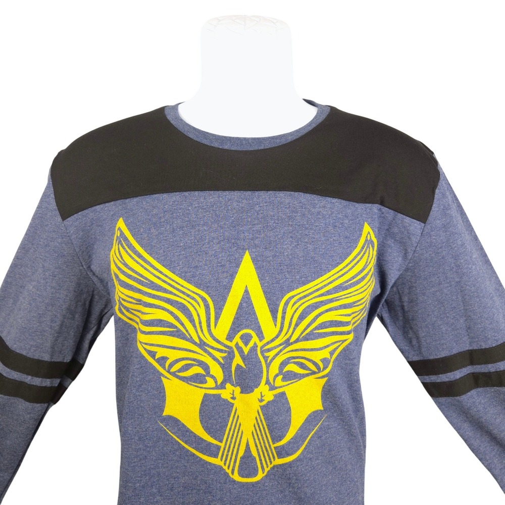 Assassins Creed IV Black Flag Long Sleeve Graphic Tee Blue Black Yellow Mens L